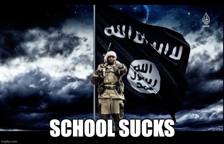 MujahidLuigi's new epic announcement template | SCHOOL SUCKS | image tagged in mujahidluigi's new epic announcement template | made w/ Imgflip meme maker