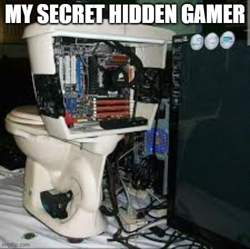 meme by Brad hidden computer in toilet gaming | MY SECRET HIDDEN GAMER | image tagged in gaming,pc gaming,online gaming,funny meme,humor,funny | made w/ Imgflip meme maker