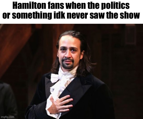 This is a joke I actually did see the show and it’s great | Hamilton fans when the politics or something idk never saw the show | image tagged in serious hamilton | made w/ Imgflip meme maker