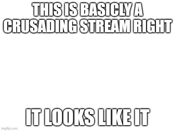 THIS IS BASICLY A CRUSADING STREAM RIGHT; IT LOOKS LIKE IT | made w/ Imgflip meme maker