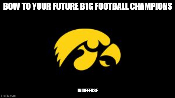 IOWA HAWKEYES | BOW TO YOUR FUTURE B1G FOOTBALL CHAMPIONS; IN DEFENSE | image tagged in iowa hawkeyes | made w/ Imgflip meme maker