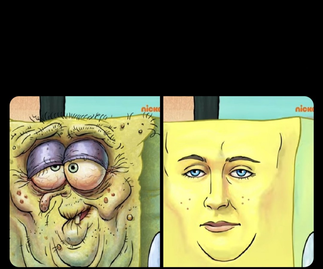 High Quality SpongeBob Ugly vs SpongeBob Handsome Blank Meme Template