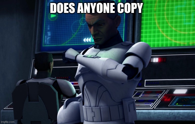 clone trooper | DOES ANYONE COPY | image tagged in clone trooper | made w/ Imgflip meme maker