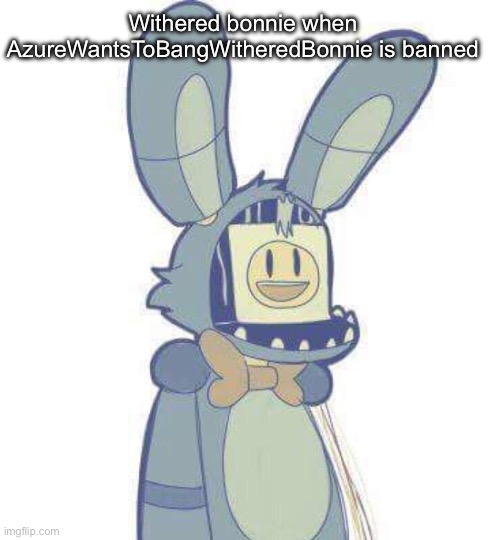 Withered Bonnie | Withered bonnie when AzureWantsToBangWitheredBonnie is banned | image tagged in withered bonnie | made w/ Imgflip meme maker