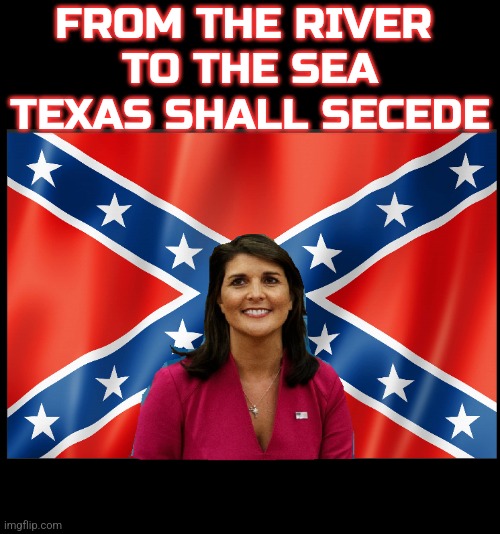 From the river to the Sea Texas show secede | FROM THE RIVER 
TO THE SEA
TEXAS SHALL SECEDE | image tagged in nikki haley confederate flag,politics,texas,2024,texas girl | made w/ Imgflip meme maker