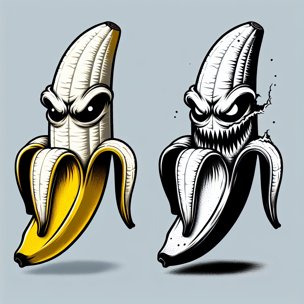 High Quality evil banana half eaten super evil and mad Blank Meme Template