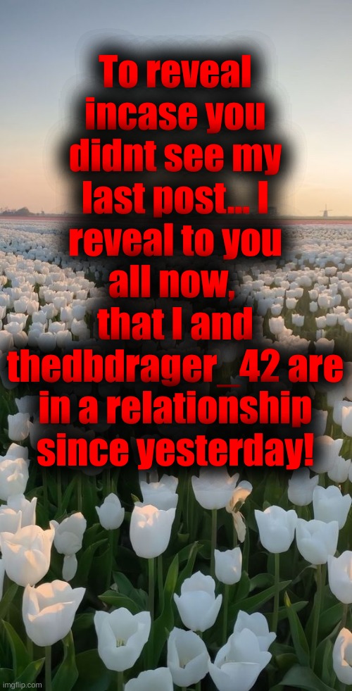 <3 | To reveal incase you didnt see my last post... I reveal to you all now, 
that I and thedbdrager_42 are in a relationship since yesterday! | made w/ Imgflip meme maker
