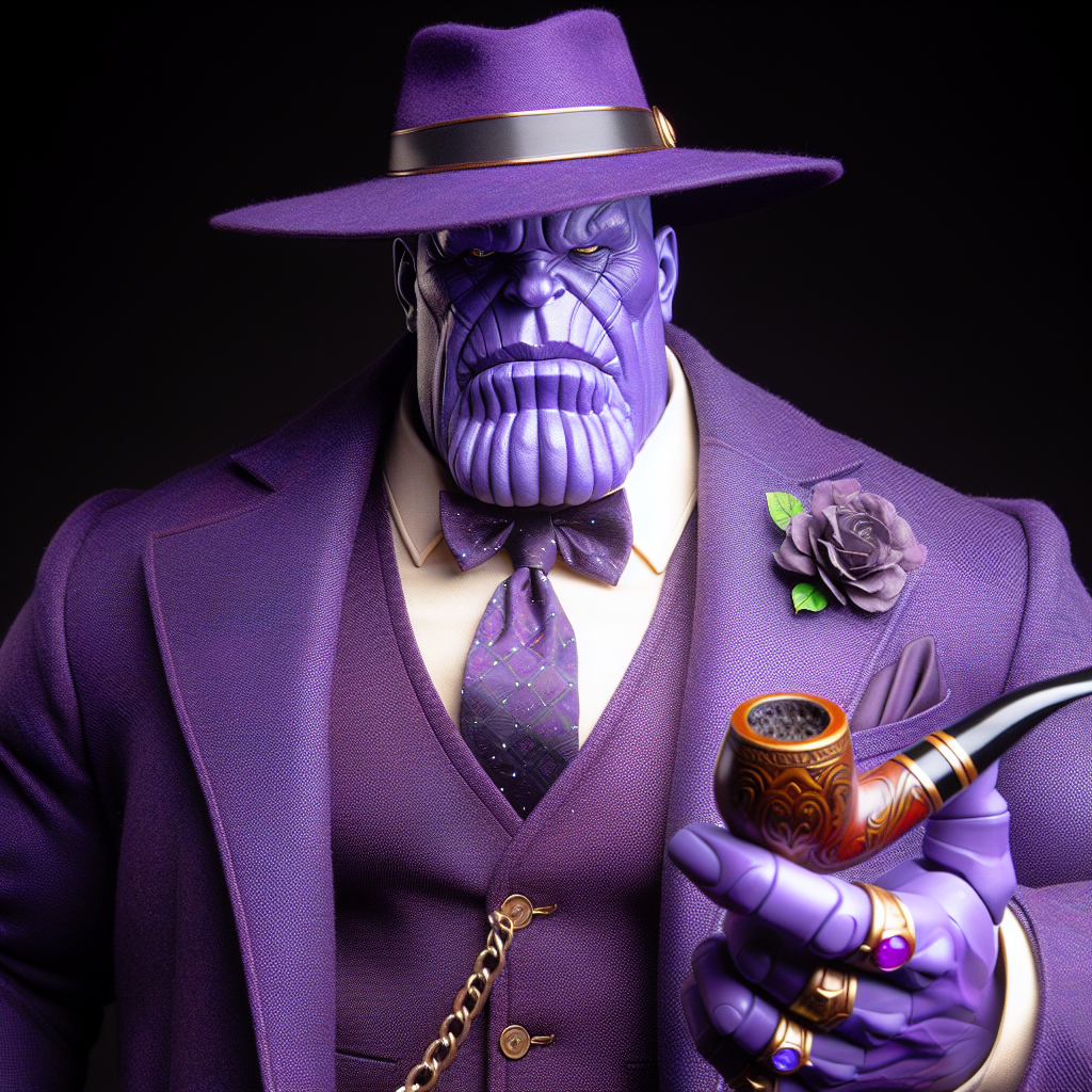 gangster thanos with a wizard hat and a pipe in his hand, and a Blank Meme Template