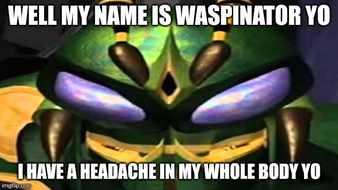 WELL MY NAME IS WASPINATOR YO; I HAVE A HEADACHE IN MY WHOLE BODY YO | made w/ Imgflip meme maker