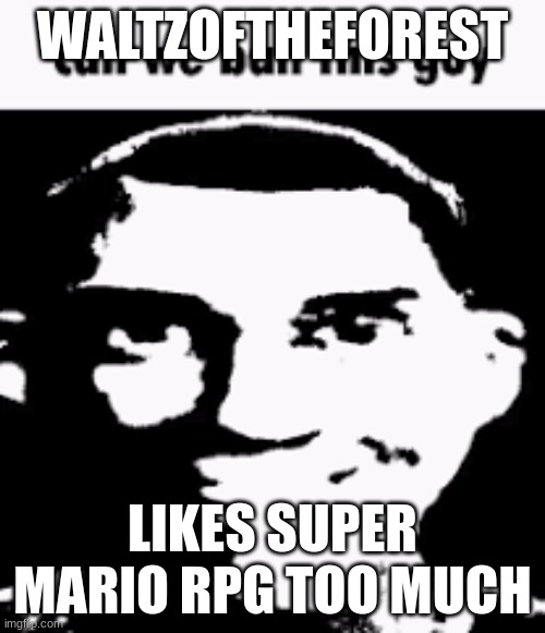 gjyg part 2 | WALTZOFTHEFOREST; LIKES SUPER MARIO RPG TOO MUCH | image tagged in can we ban this guy | made w/ Imgflip meme maker