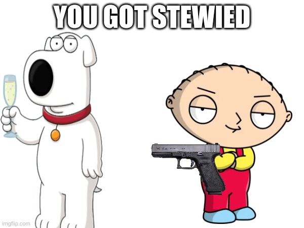 stewied | YOU GOT STEWIED | image tagged in stewie griffin,brian griffin,family guy | made w/ Imgflip meme maker