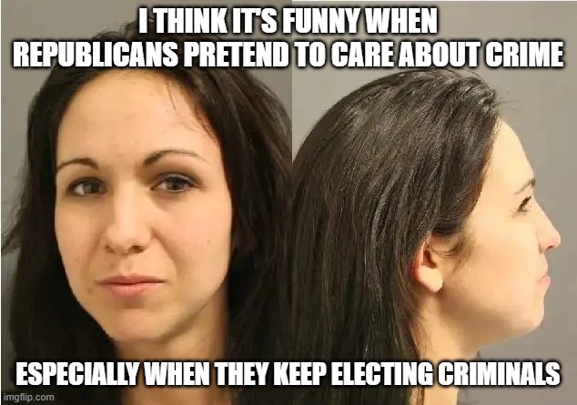 Lauren Boebert Mugshot | I THINK IT'S FUNNY WHEN REPUBLICANS PRETEND TO CARE ABOUT CRIME; ESPECIALLY WHEN THEY KEEP ELECTING CRIMINALS | image tagged in lauren boebert mugshot | made w/ Imgflip meme maker