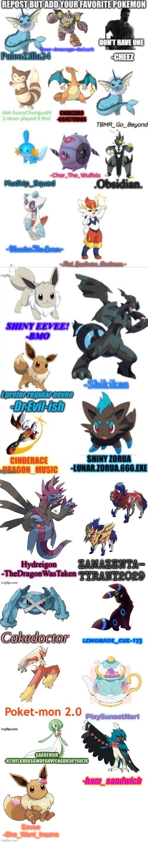 added mine, it's at the bottom | Eevee
-She_Went_Insane | image tagged in repost but add your favorite pokemon,repost | made w/ Imgflip meme maker