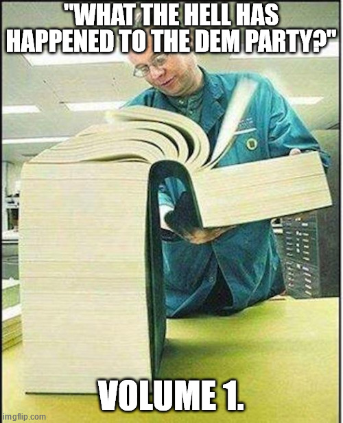 big book | "WHAT THE HELL HAS HAPPENED TO THE DEM PARTY?" VOLUME 1. | image tagged in big book | made w/ Imgflip meme maker