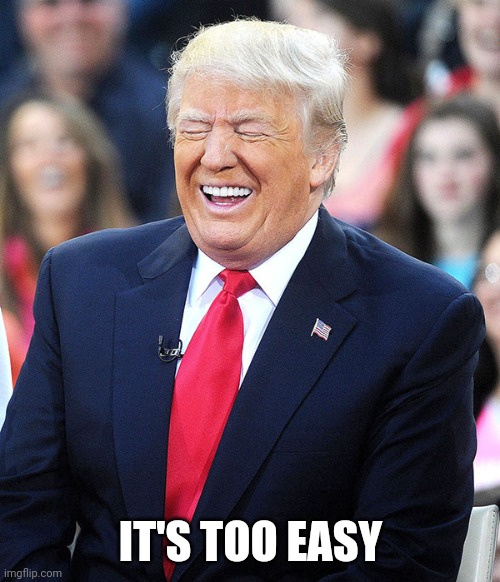 trump laughing | IT'S TOO EASY | image tagged in trump laughing | made w/ Imgflip meme maker