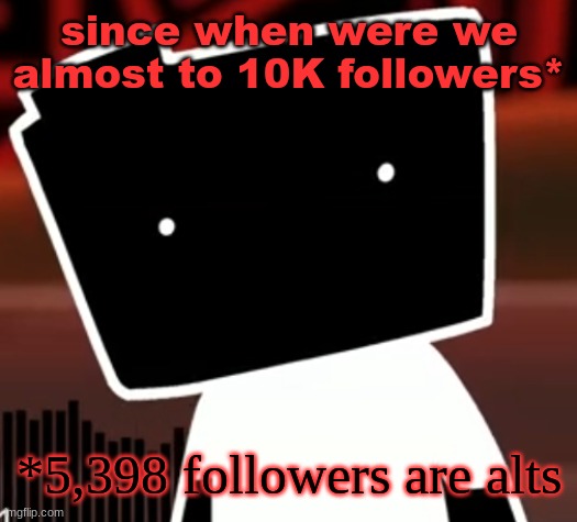 uncanny ron | since when were we almost to 10K followers*; *5,398 followers are alts | image tagged in uncanny ron | made w/ Imgflip meme maker