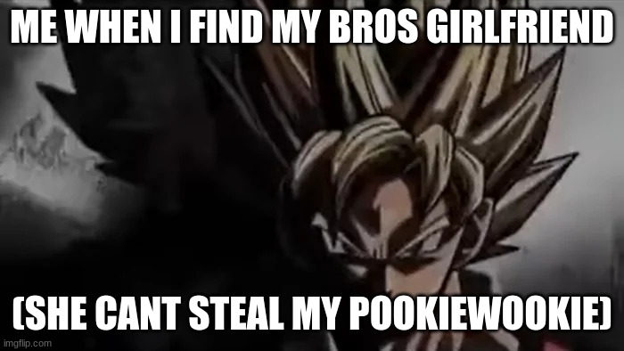Goku Staring | ME WHEN I FIND MY BROS GIRLFRIEND; (SHE CANT STEAL MY POOKIEWOOKIE) | image tagged in goku staring | made w/ Imgflip meme maker