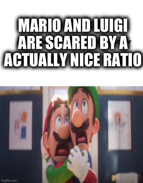 mario and luigi scared of what | MARIO AND LUIGI ARE SCARED BY A ACTUALLY NICE RATIO | image tagged in mario and luigi scared of what | made w/ Imgflip meme maker
