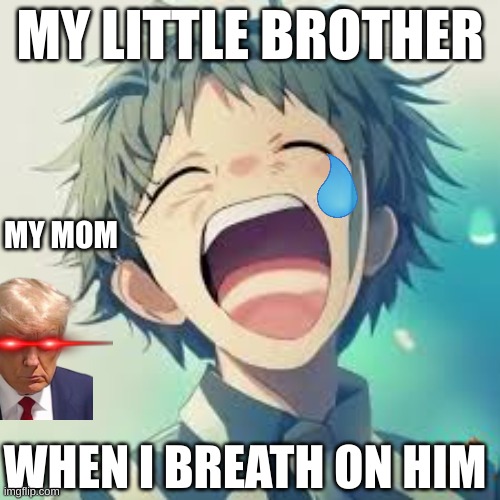 overdramtic | MY LITTLE BROTHER; MY MOM; WHEN I BREATH ON HIM | image tagged in funny,anime,memes | made w/ Imgflip meme maker