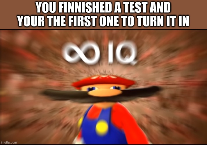school meme | YOU FINNISHED A TEST AND YOUR THE FIRST ONE TO TURN IT IN | image tagged in infinity iq mario,memes,funny animals | made w/ Imgflip meme maker