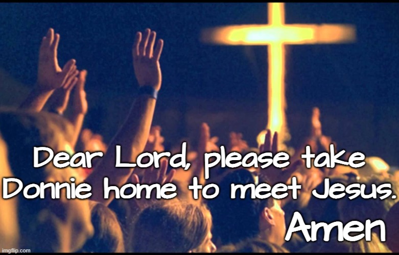Dear Lord, please take Donnie home to meet Jesus. Amen | Dear Lord, please take Donnie home to meet Jesus. Amen | image tagged in prayer,republican,christian,jesus,truth | made w/ Imgflip meme maker