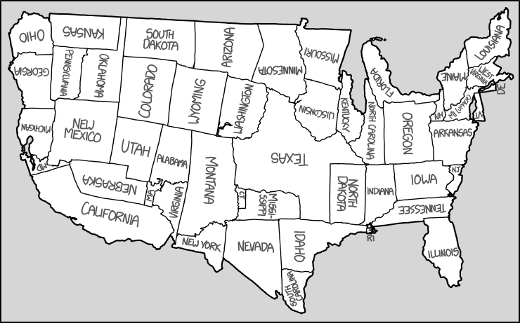 High Quality XKCD's cursed map of the United States. Blank Meme Template