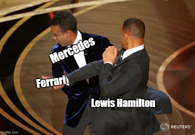 Lewis Hamilton | Mercedes; Ferrari; Lewis Hamilton | image tagged in will smith punching chris rock,ferrari,mercedes,lewis hamilton | made w/ Imgflip meme maker
