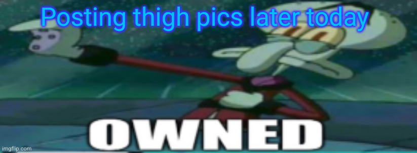 owned | Posting thigh pics later today | image tagged in owned | made w/ Imgflip meme maker