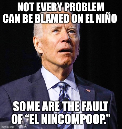 Joe Biden | NOT EVERY PROBLEM CAN BE BLAMED ON EL NIÑO; SOME ARE THE FAULT OF “EL NINCOMPOOP.” | image tagged in joe biden | made w/ Imgflip meme maker