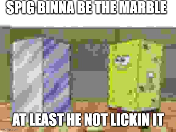 RECTANGLEBOOB | SPIG BINNA BE THE MARBLE; AT LEAST HE NOT LICKIN IT | image tagged in rectangleboob | made w/ Imgflip meme maker