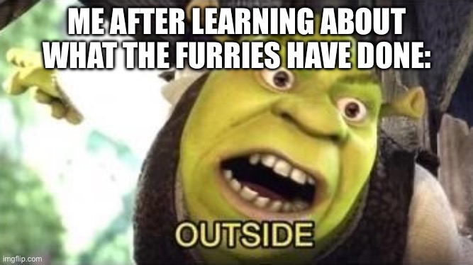 OUTSIDE | ME AFTER LEARNING ABOUT WHAT THE FURRIES HAVE DONE: | image tagged in outside | made w/ Imgflip meme maker