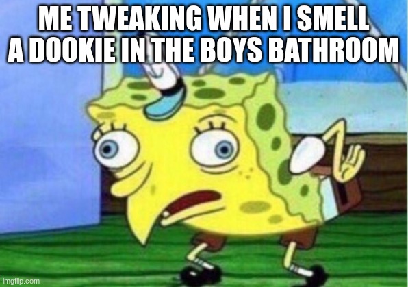 Mocking Spongebob Meme | ME TWEAKING WHEN I SMELL A DOOKIE IN THE BOYS BATHROOM | image tagged in memes,mocking spongebob | made w/ Imgflip meme maker