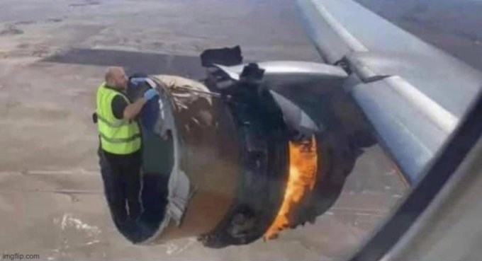 High Quality Guy Fixing Jet Engine Midair Blank Meme Template