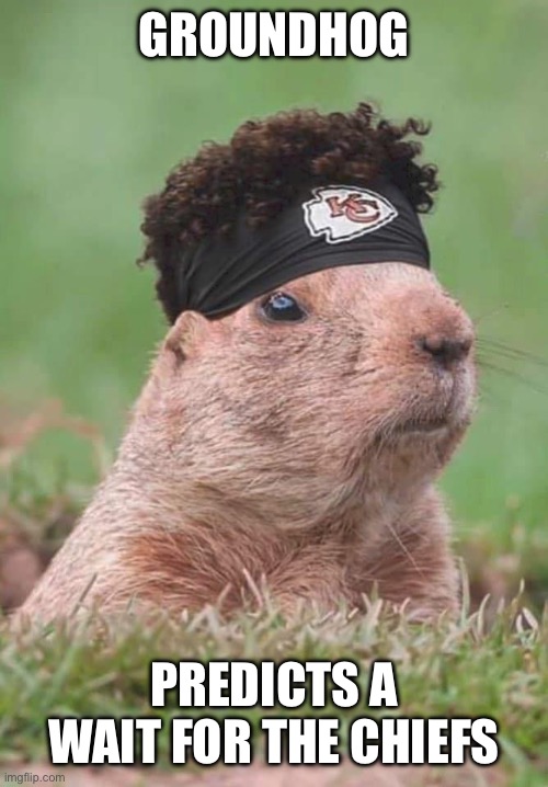 Groundhog Day | GROUNDHOG; PREDICTS A WAIT FOR THE CHIEFS | image tagged in groundhog day,kansas city chiefs | made w/ Imgflip meme maker