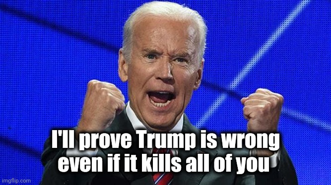 Joe Biden fists angry | I'll prove Trump is wrong even if it kills all of you | image tagged in joe biden fists angry | made w/ Imgflip meme maker