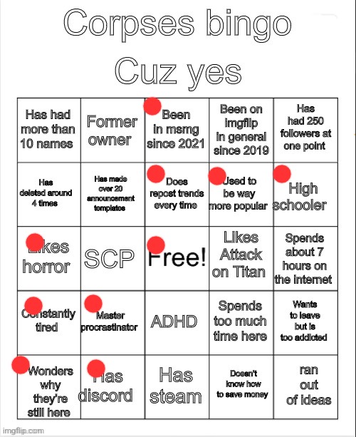 Corpses shitty bingo | image tagged in corpses shitty bingo | made w/ Imgflip meme maker