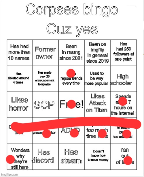 Gn fr this time | image tagged in corpses shitty bingo | made w/ Imgflip meme maker