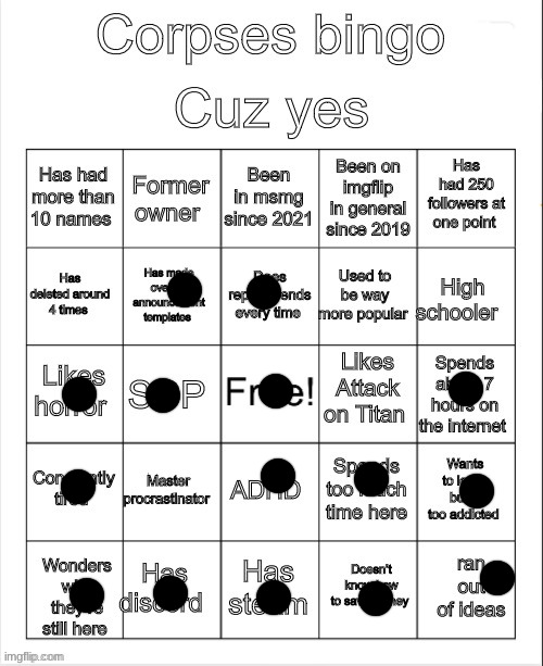 Corpses shitty bingo | image tagged in corpses shitty bingo | made w/ Imgflip meme maker