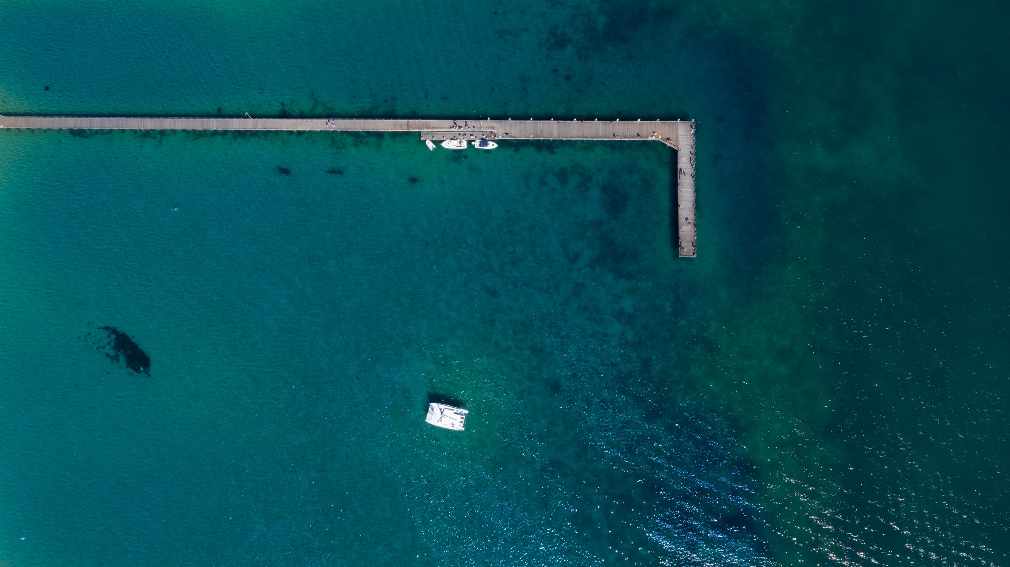 Long wooden pier on a blue ocean Blank Meme Template