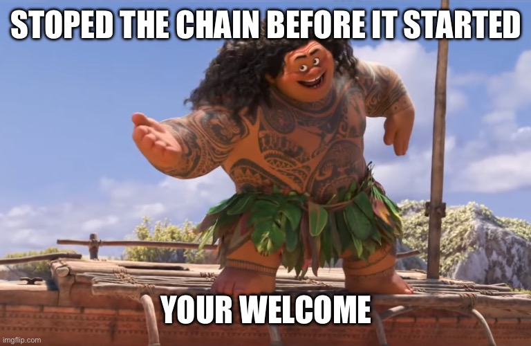 you're welcome without subs | STOPED THE CHAIN BEFORE IT STARTED YOUR WELCOME | image tagged in you're welcome without subs | made w/ Imgflip meme maker