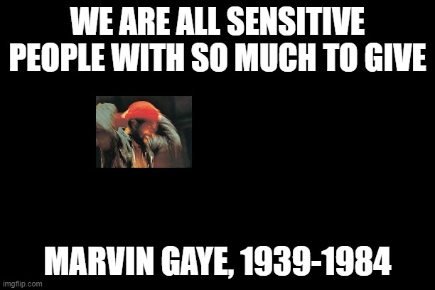 Marvin Gaye | WE ARE ALL SENSITIVE PEOPLE WITH SO MUCH TO GIVE; MARVIN GAYE, 1939-1984 | image tagged in free | made w/ Imgflip meme maker