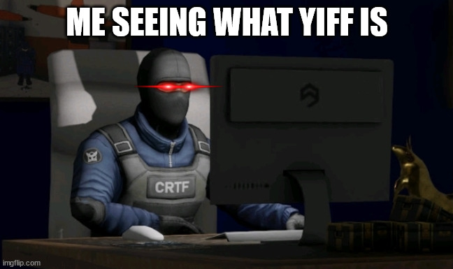 counter-terrorist looking at the computer | ME SEEING WHAT YIFF IS | image tagged in counter-terrorist looking at the computer | made w/ Imgflip meme maker