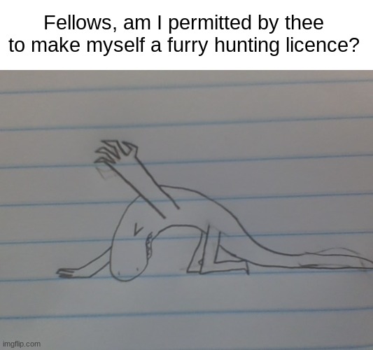 am I worthy? | Fellows, am I permitted by thee to make myself a furry hunting licence? | image tagged in am i worthy | made w/ Imgflip meme maker
