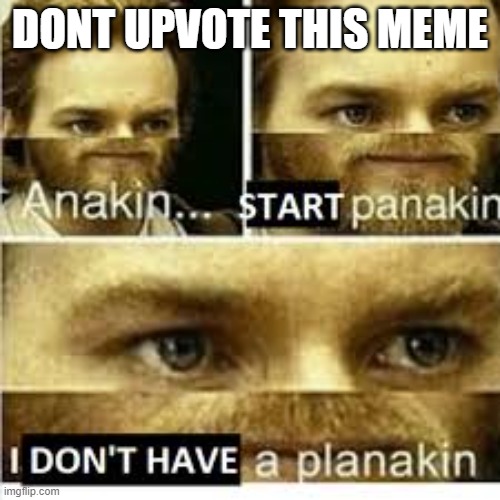 dont upvote or i will burn down an orphanage | DONT UPVOTE THIS MEME | image tagged in anikan start panikan i dont have a planikan | made w/ Imgflip meme maker