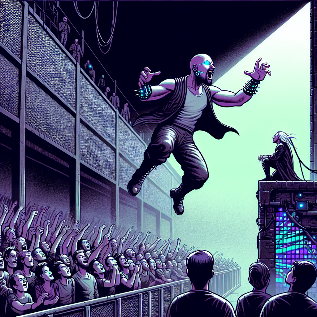 a bald man jumping into a crowd off of a 21 foot tall stage Blank Meme Template