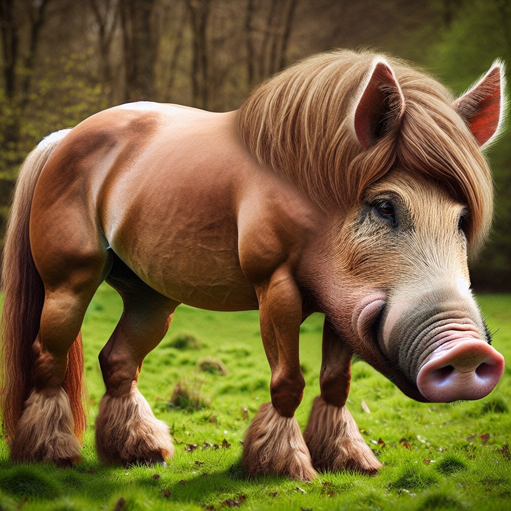 A rare photo of the elusive Horse Pig | image tagged in horse pig,kewlew,photoshop | made w/ Imgflip meme maker