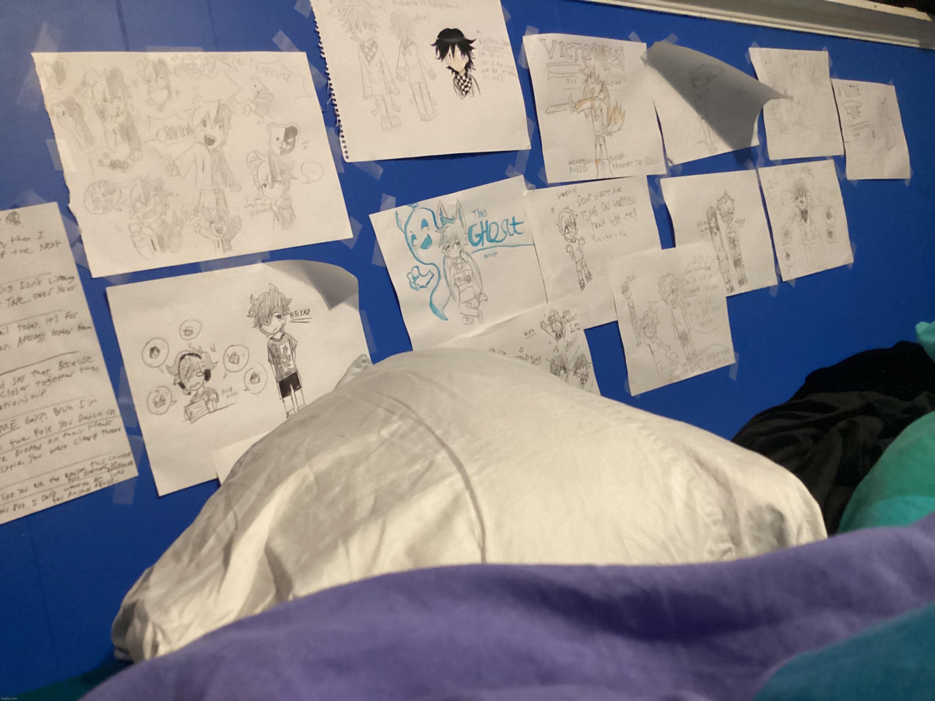 So, I put all of my drawings from june-september on my wall! ^_^ | made w/ Imgflip meme maker