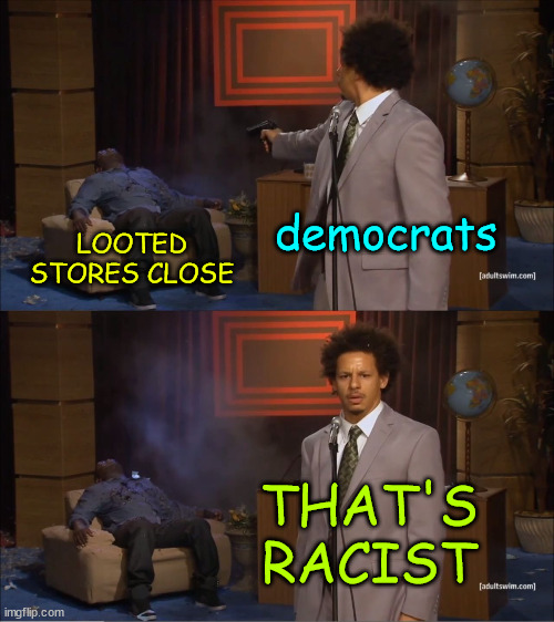 Who Killed Hannibal Meme | democrats LOOTED STORES CLOSE THAT'S RACIST | image tagged in memes,who killed hannibal | made w/ Imgflip meme maker