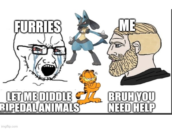 Me to the furries | ME; FURRIES | image tagged in wtf,funny,anti furry,sick,bruh | made w/ Imgflip meme maker