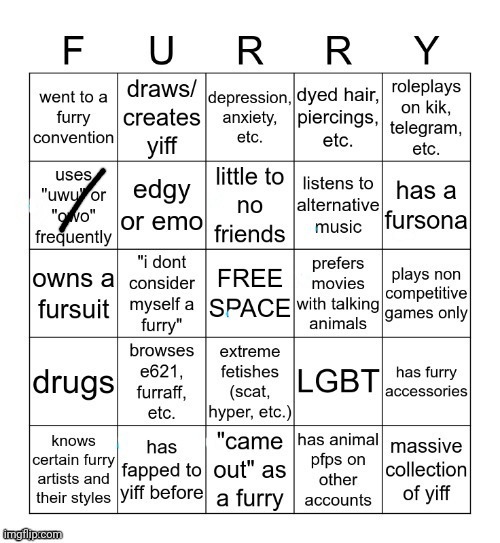 t-that's the only one ._. | image tagged in furry bingo v2 | made w/ Imgflip meme maker